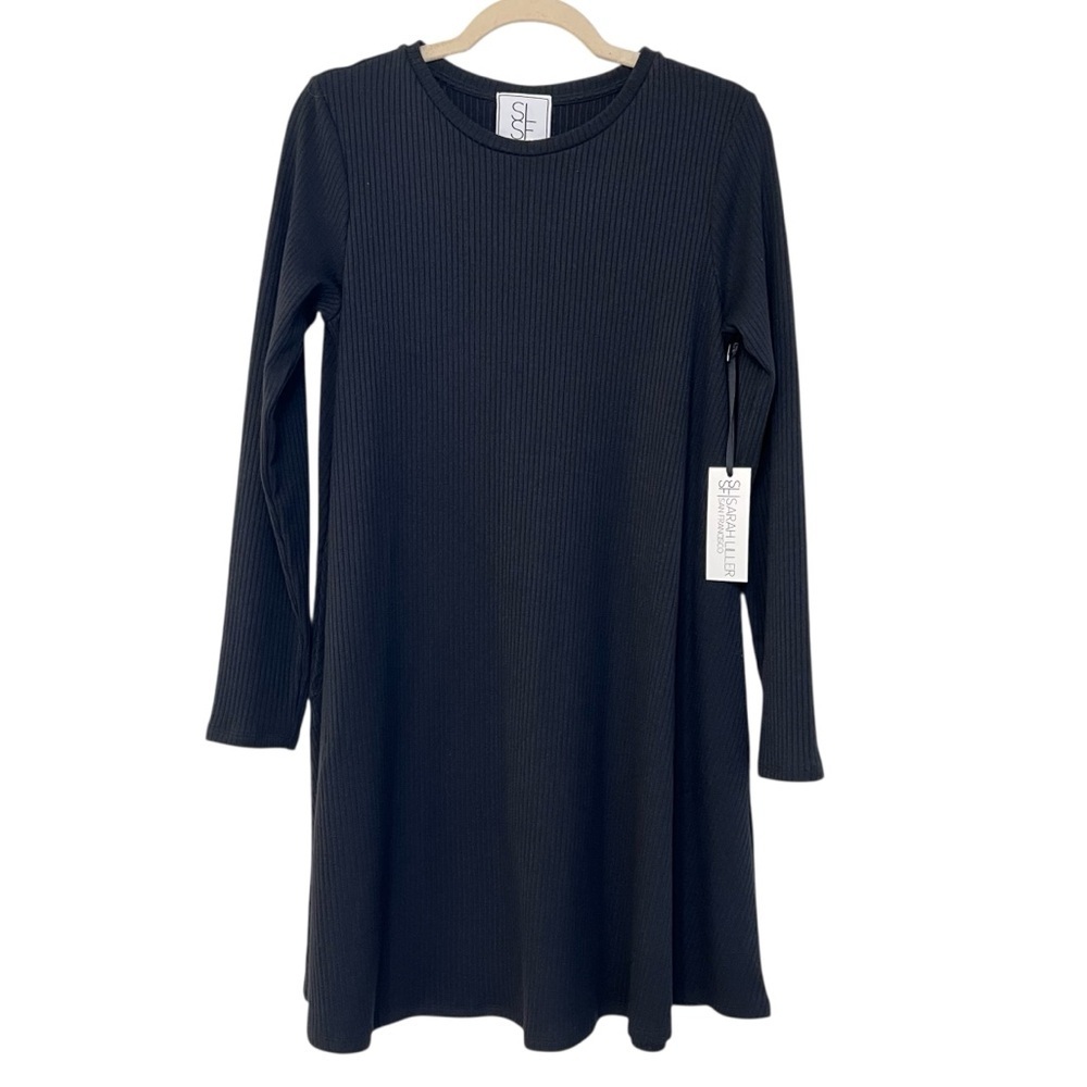 Sarah Liller San Francisco Ribbed Long Sleeve Swing Dress Black Small NWT Casual